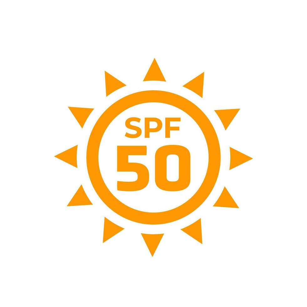 SPF 50 icon with a sun, UV protection vector