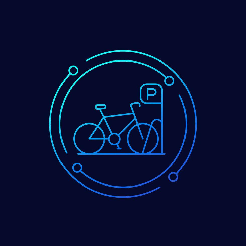 Bicycle parking icon with a bike, linear design vector