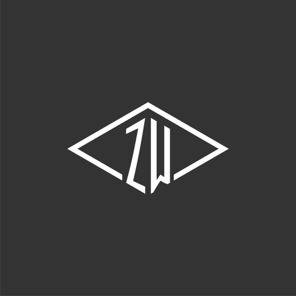 iniciales zw logo monograma con sencillo diamante línea estilo diseño vector