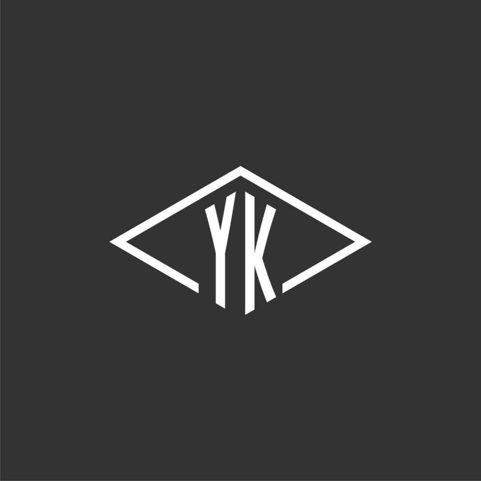 iniciales yk logo monograma con sencillo diamante línea estilo diseño vector