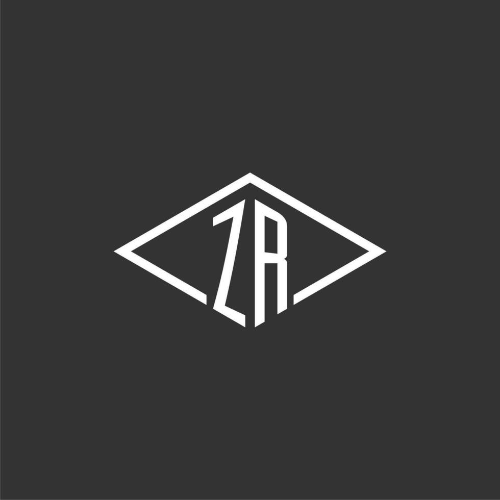 iniciales zr logo monograma con sencillo diamante línea estilo diseño vector