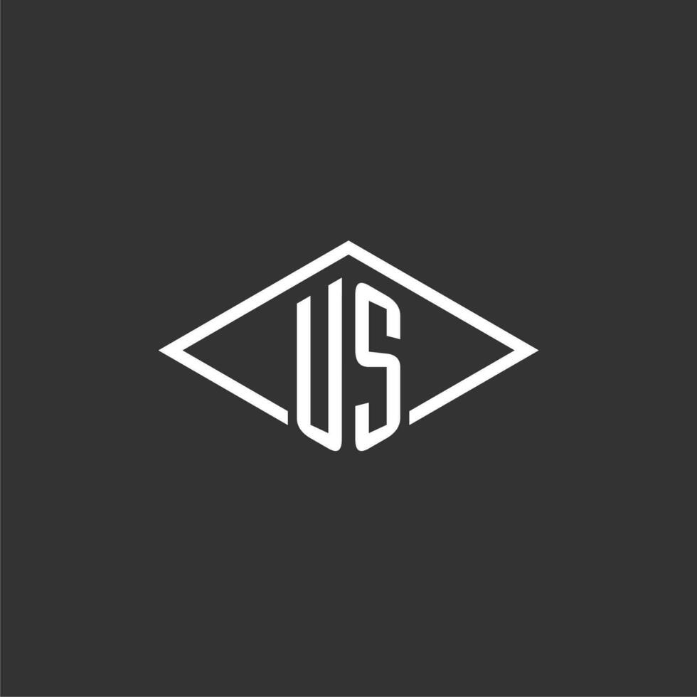 Initials US logo monogram with simple diamond line style design vector