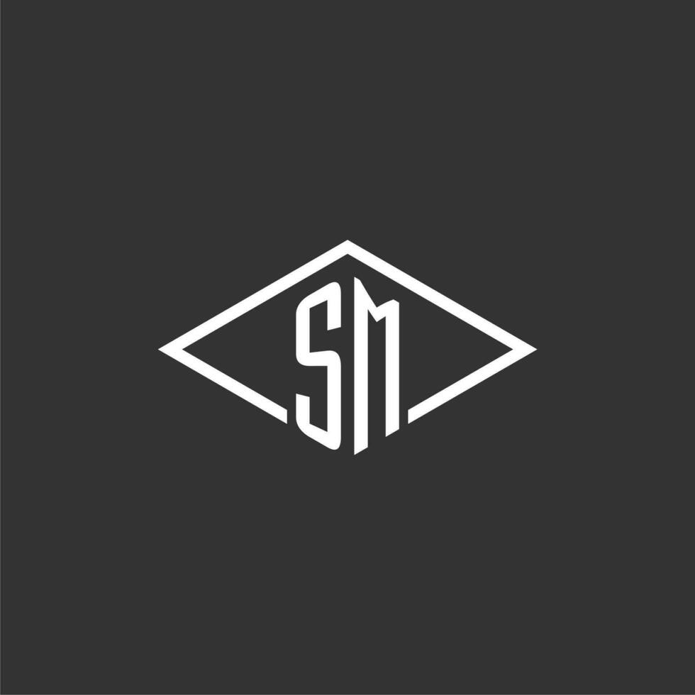 Initials SM logo monogram with simple diamond line style design vector