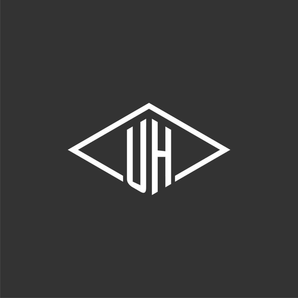 Initials UH logo monogram with simple diamond line style design vector