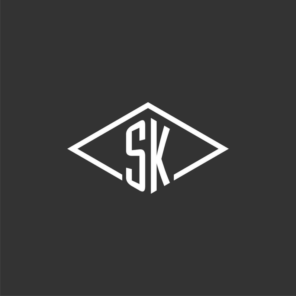 Initials SK logo monogram with simple diamond line style design vector