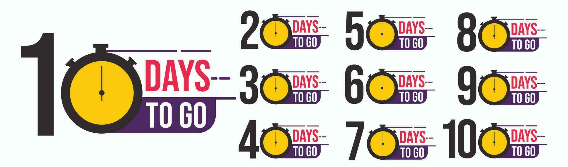 Countdown sign timer counter. Number Days to go badges for event coming vector illustration