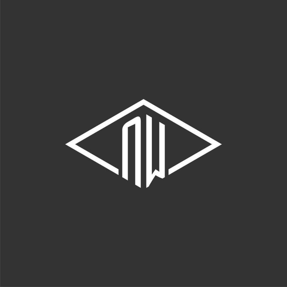 Initials NW logo monogram with simple diamond line style design vector