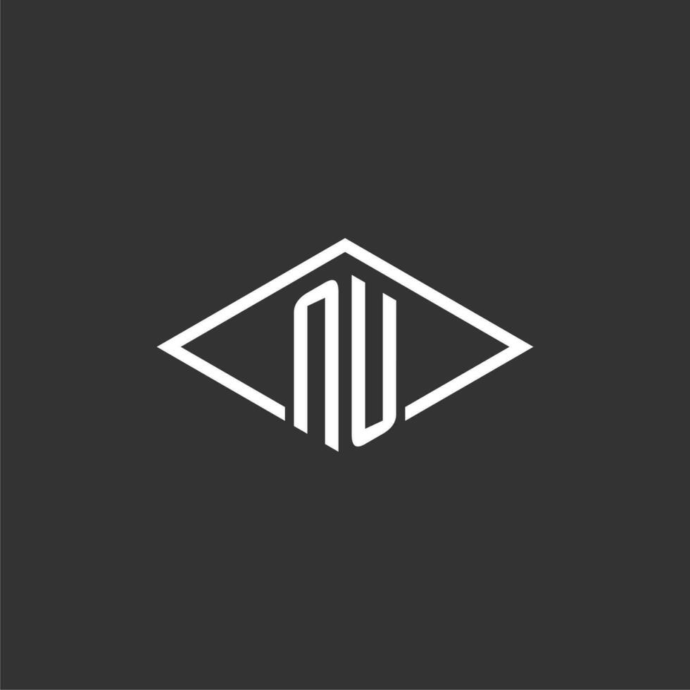 iniciales nu logo monograma con sencillo diamante línea estilo diseño vector
