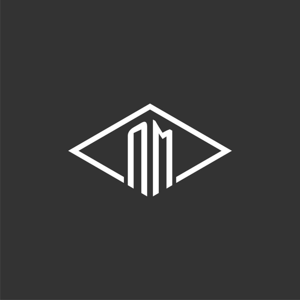 Initials NM logo monogram with simple diamond line style design vector