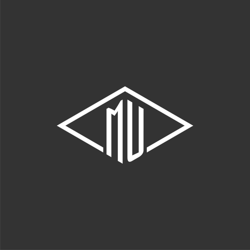 Initials MU logo monogram with simple diamond line style design vector