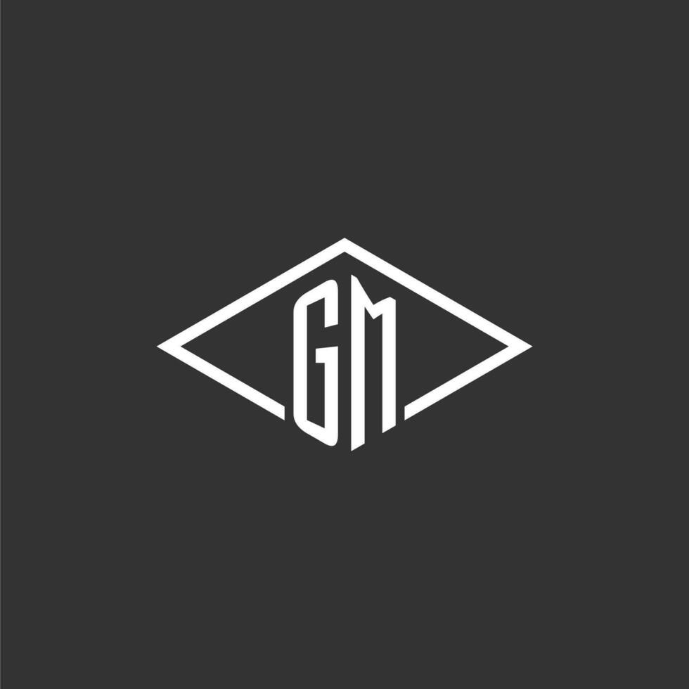 Initials GM logo monogram with simple diamond line style design vector