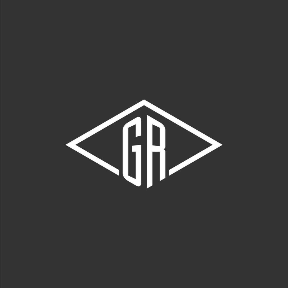 Initials GR logo monogram with simple diamond line style design vector