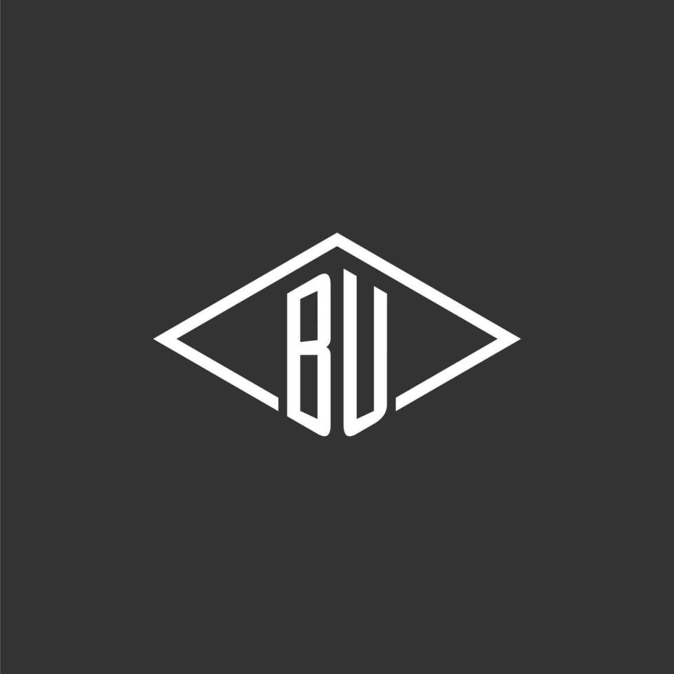 iniciales bu logo monograma con sencillo diamante línea estilo diseño vector