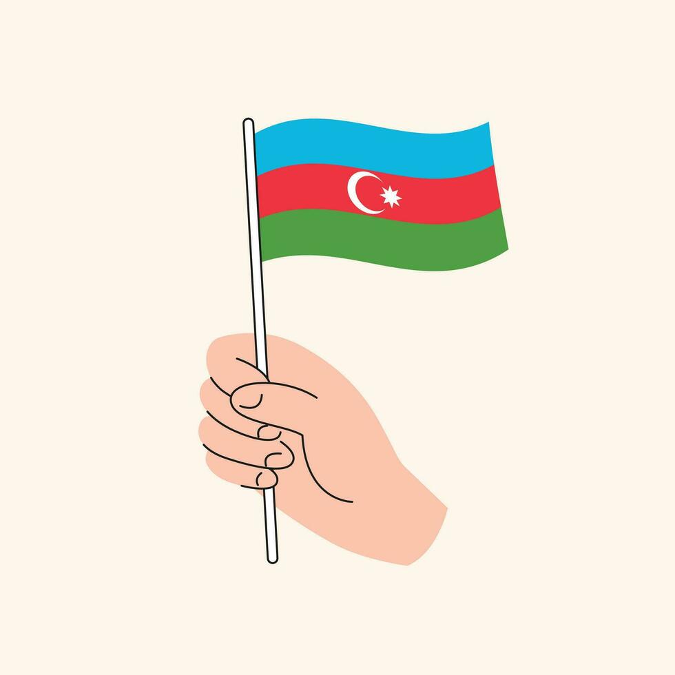 Cartoon Hand Holding Azerbaijani Flag, Isolated Vector Drawing.