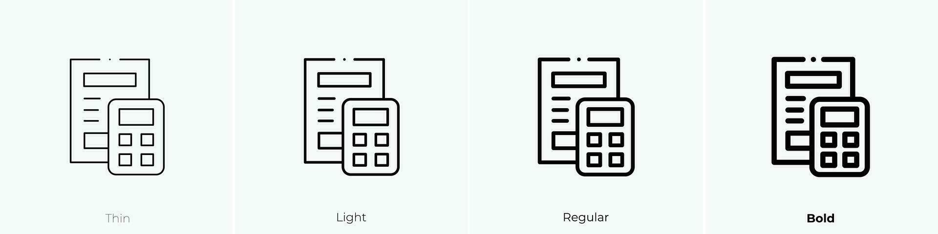 contabilidad icono. delgado, luz, regular y negrita estilo diseño aislado en blanco antecedentes vector
