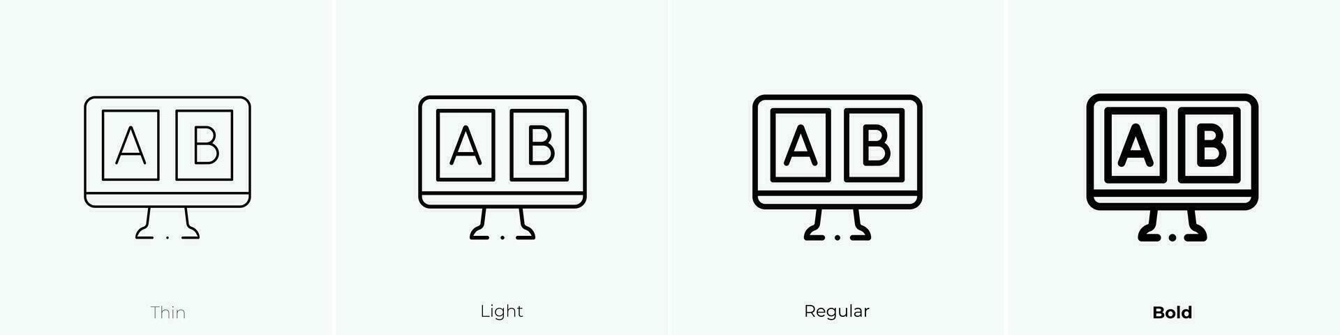 ab testing icon. Thin, Light, Regular And Bold style design isolated on white background vector