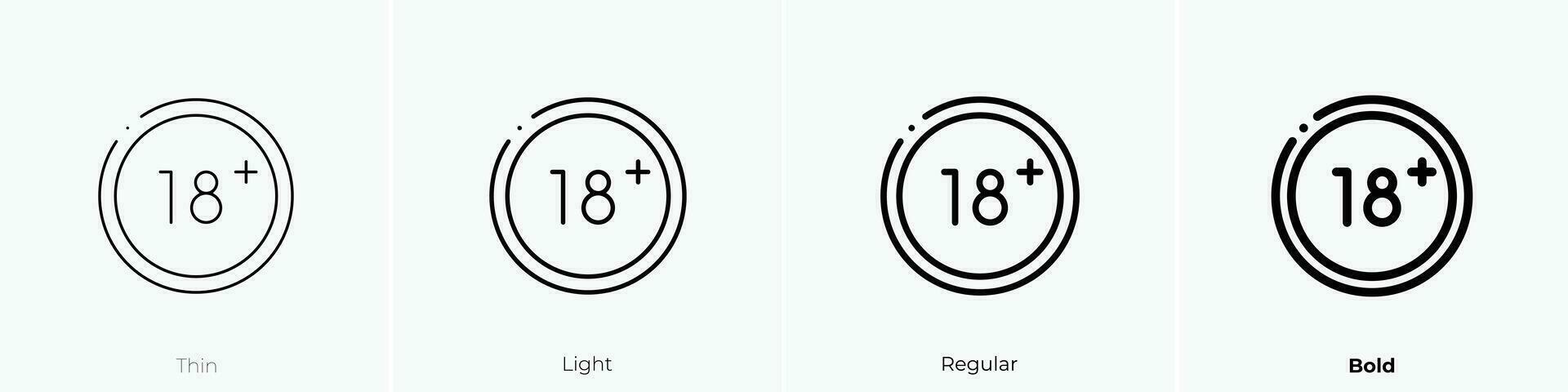 18 más icono. delgado, luz, regular y negrita estilo diseño aislado en blanco antecedentes vector