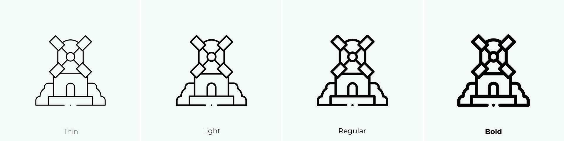 windmill icon. Thin, Light, Regular And Bold style design isolated on white background vector
