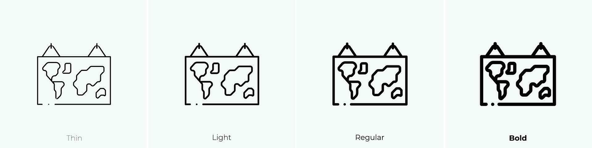 mundo mapa icono. delgado, luz, regular y negrita estilo diseño aislado en blanco antecedentes vector