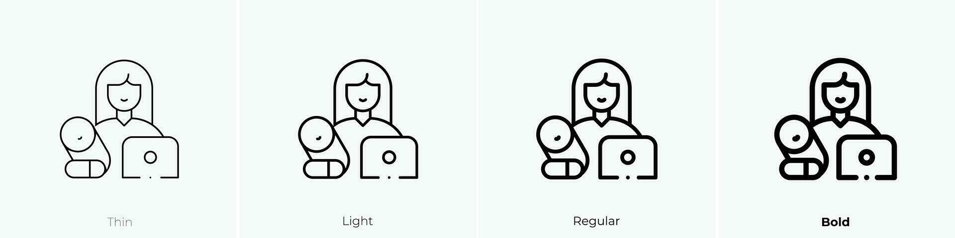 working mother icon. Thin, Light, Regular And Bold style design isolated on white background vector