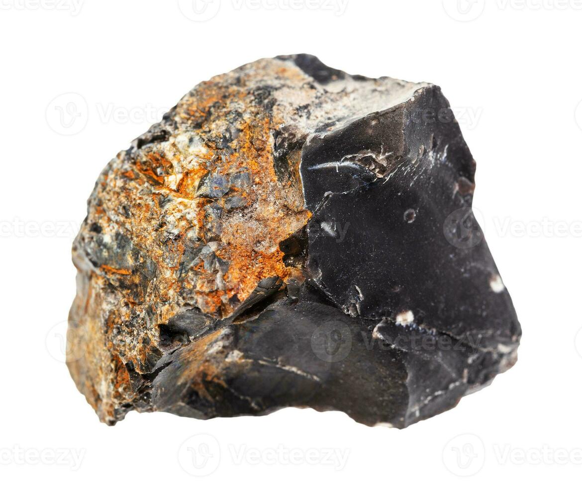 unpolished black Flint stone isolated on white photo