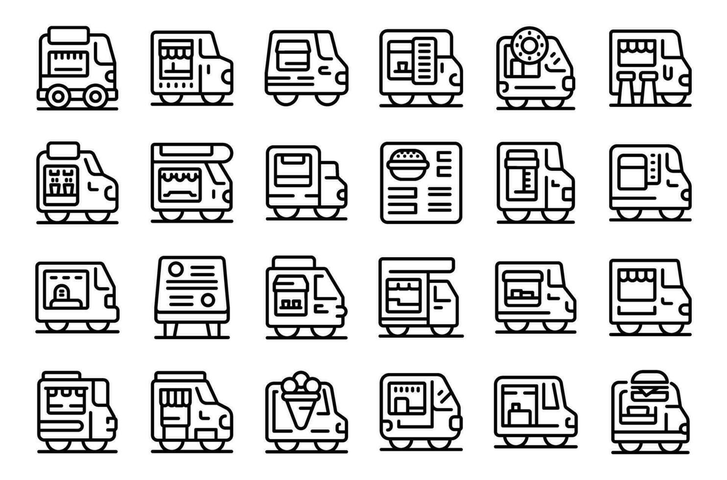 Coffee truck cafe icons set outline vector. Business food vector
