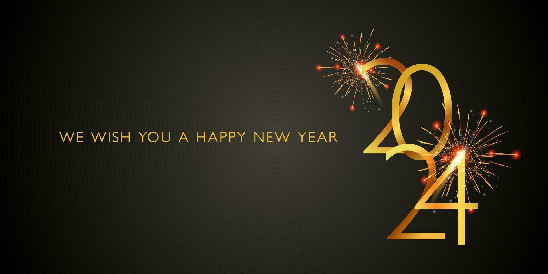 2024 Happy new year banner with Golden metallic numbers date 2024 and