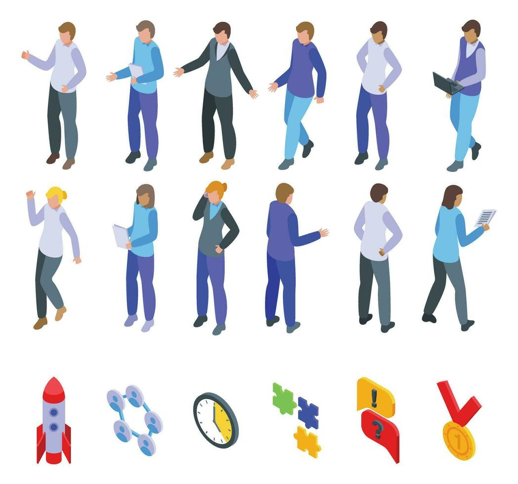 Teamwork icons set isometric vector. Success team vector