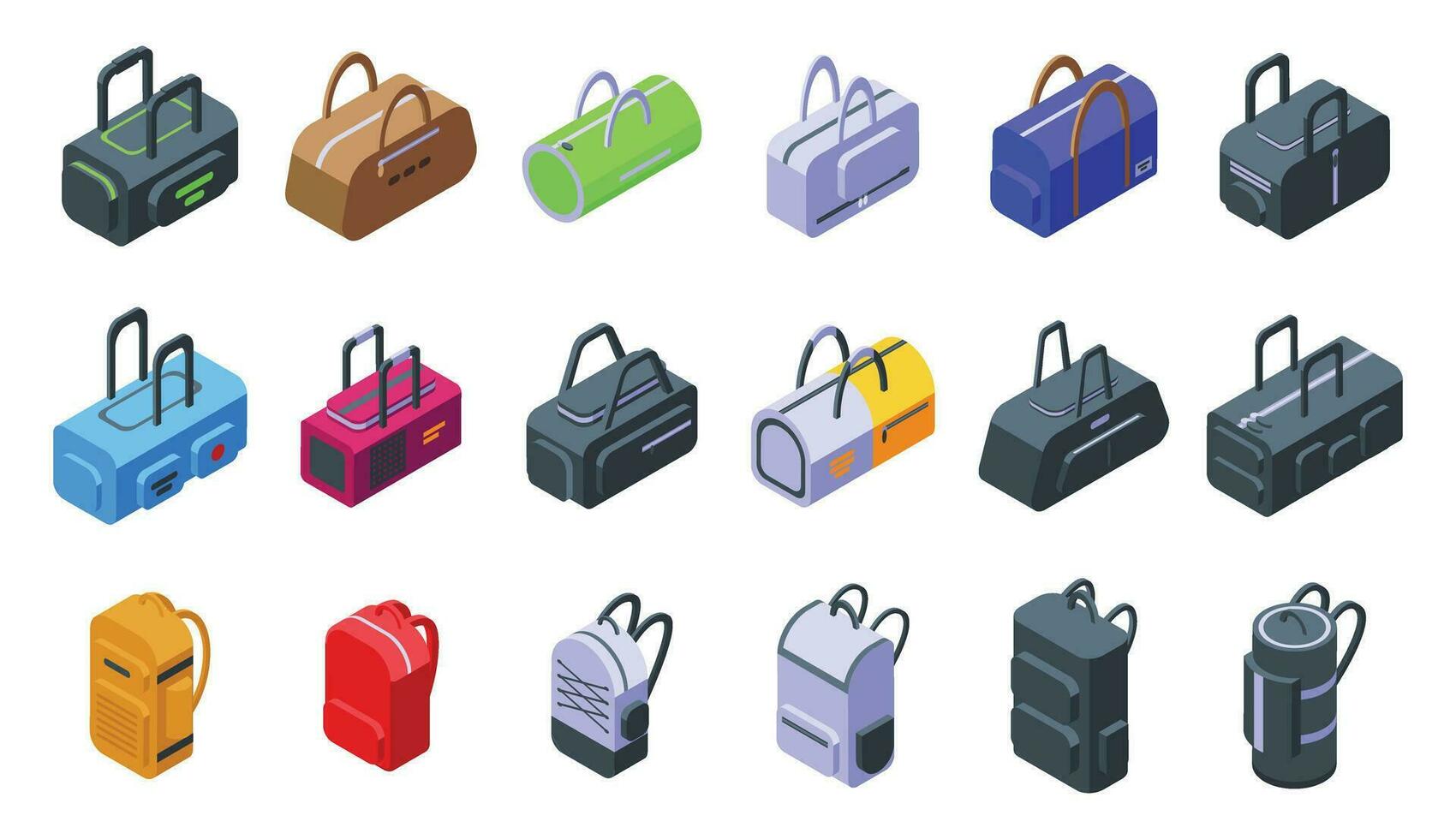 Gym Bag icons set isometric vector. Sport room vector