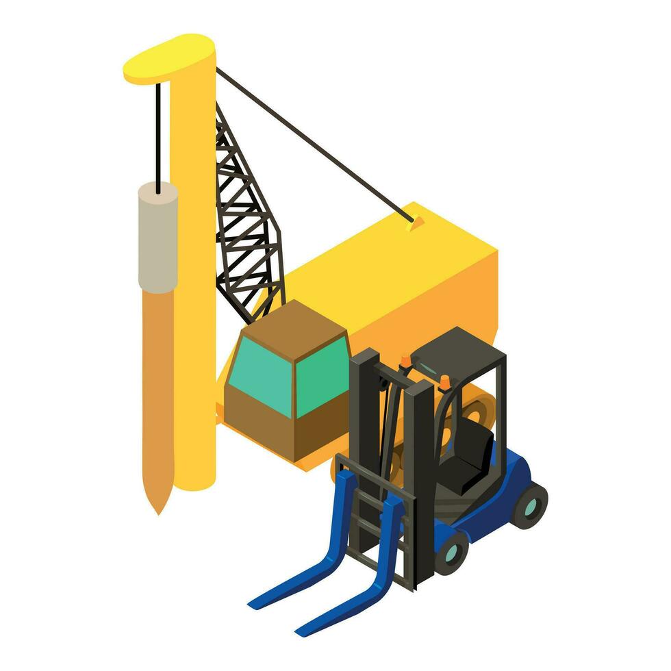 Drilling work icon isometric vector. Drilling machinery near automatic loader vector