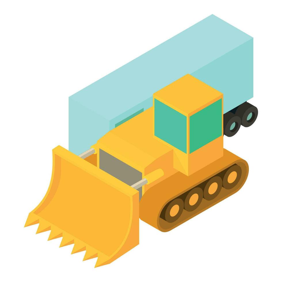 Construction machinery icon isometric vector. Building bulldozer cargo trailer vector
