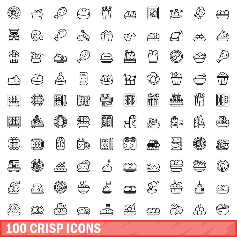 100 crisp icons set, outline style vector