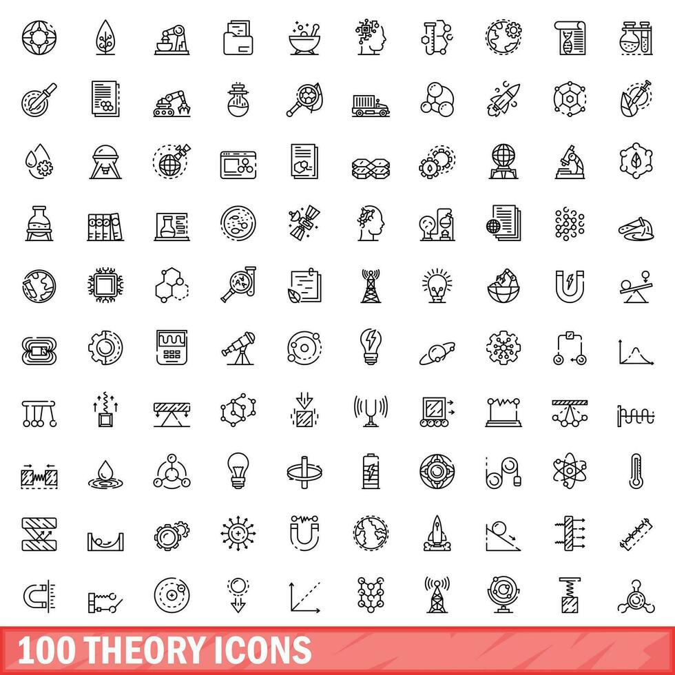 100 theory icons set, outline style vector