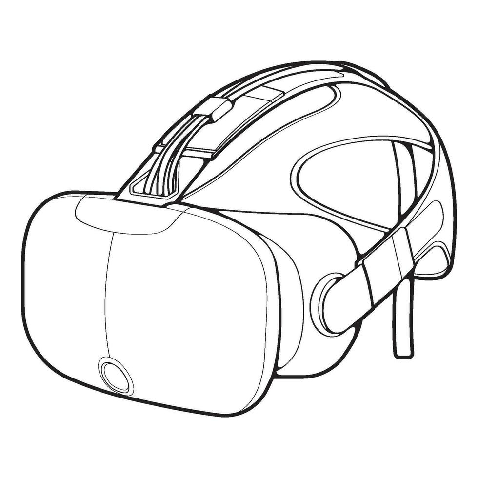 Virtual reality headset outline drawing vector, Virtual reality headset drawn in a sketch style, black line Virtual reality headset trainers template outline, vector Illustration.