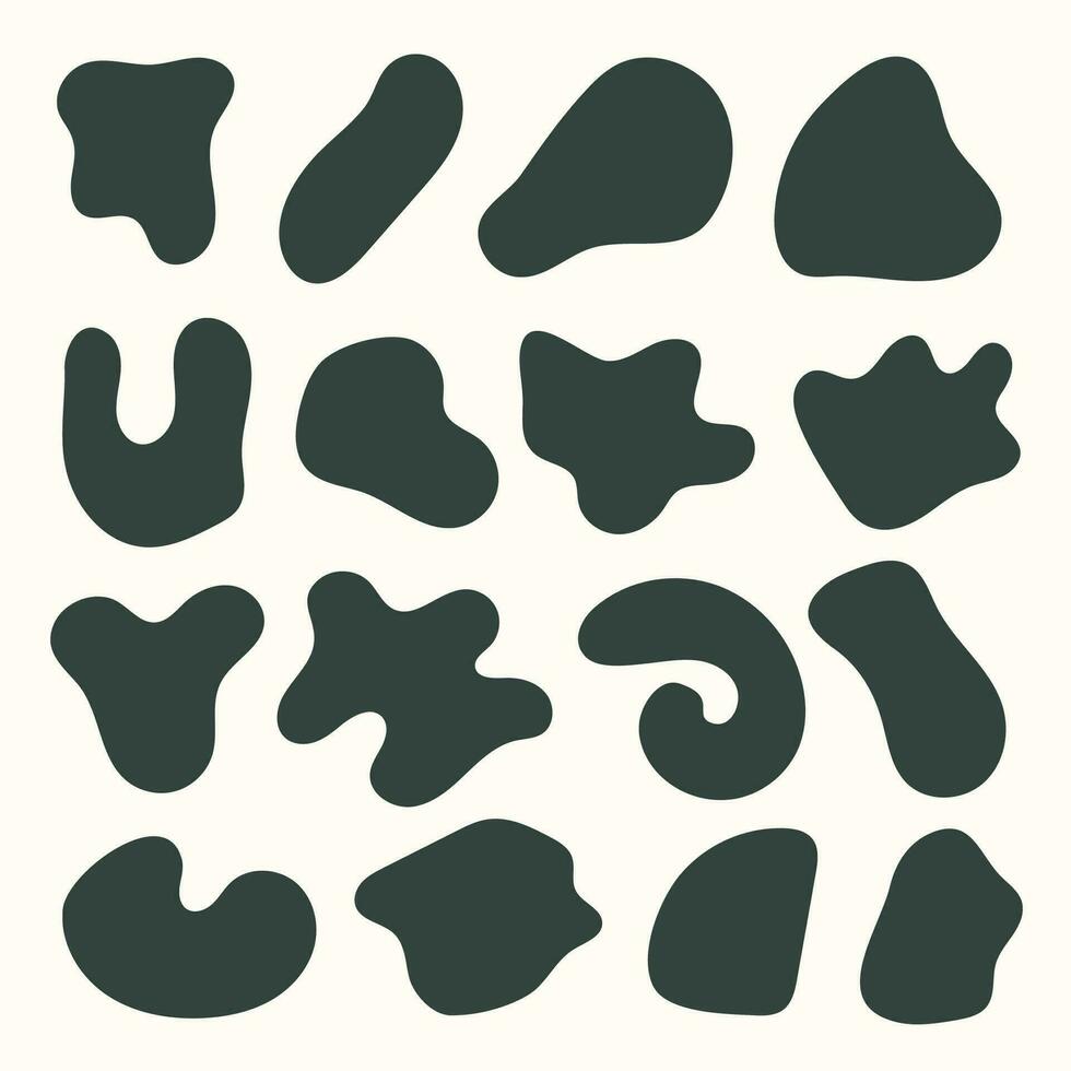 Irregular shaped liquid drops silhouette set. Vector illustration of various abstract shapes.