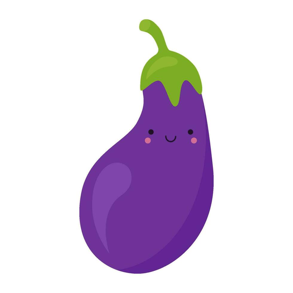 Cute eggplant in kawaii style. Clipart image isolated on white background. vector