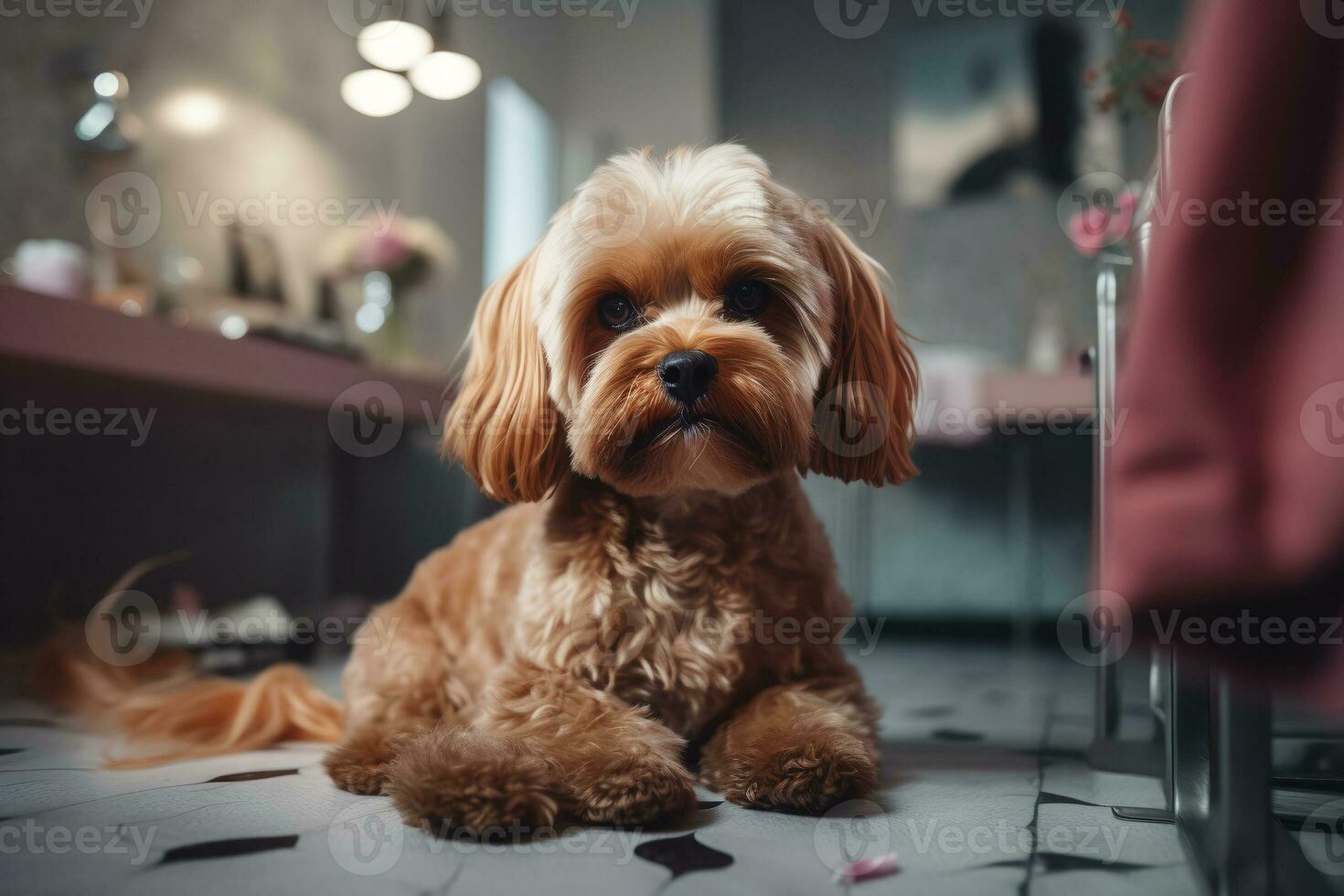 cute dog is in the grooming beauty salon for animals. ai generative photo