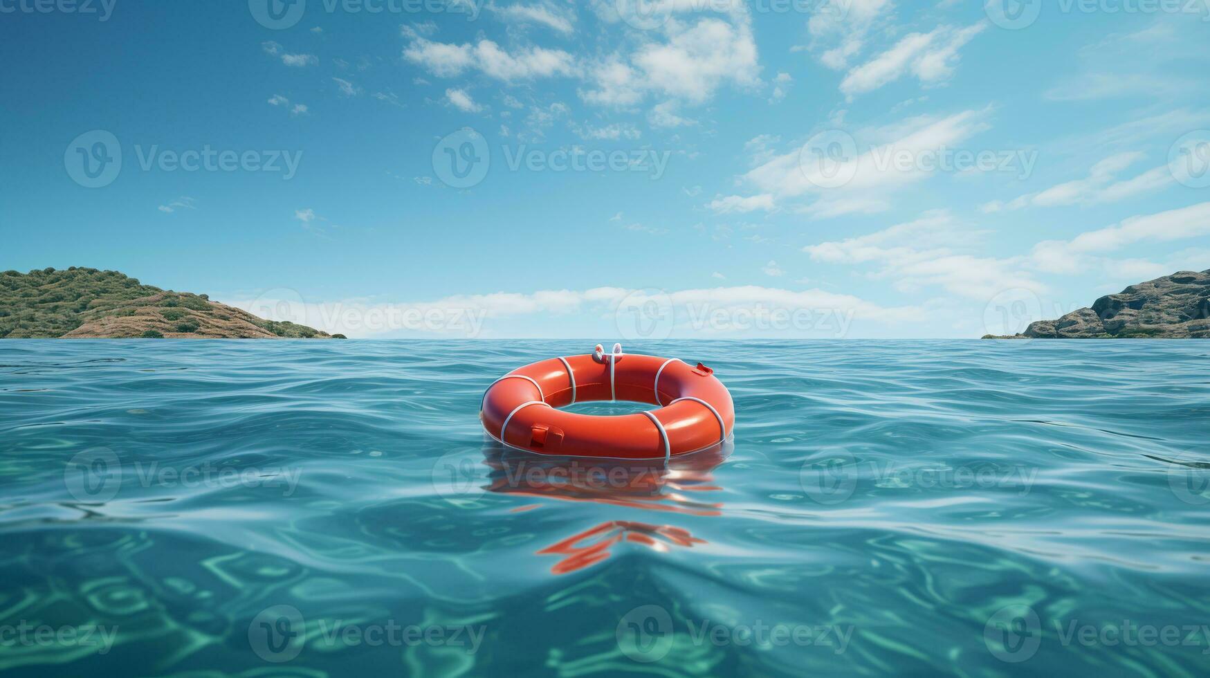 Red lifebuoy floating in the sea.ai generative photo