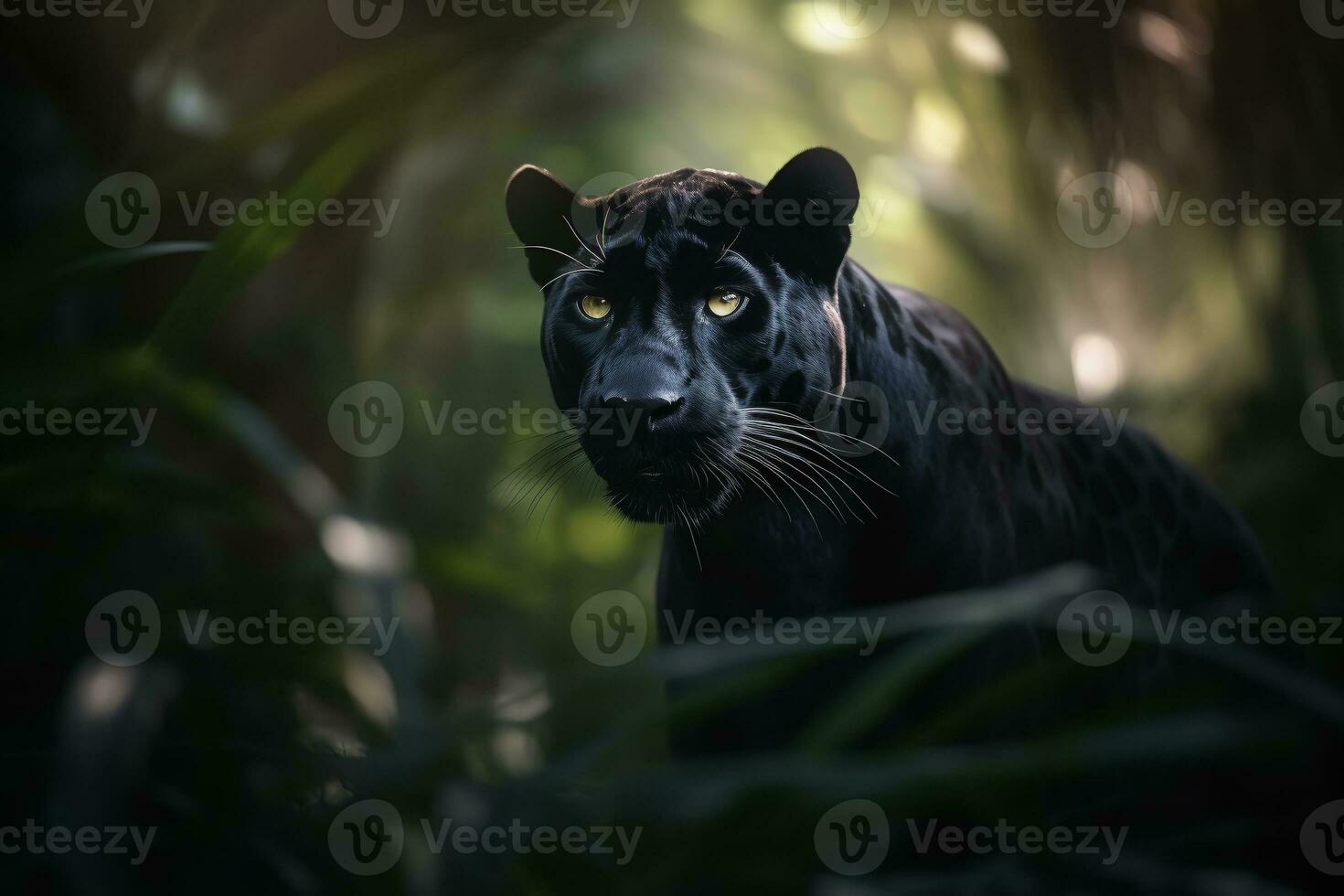 black panther deep dark jungle. ai generative photo