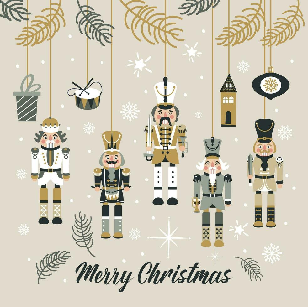 Navidad cascanueces vector ilustración en ligero antecedentes. tarjeta postal.