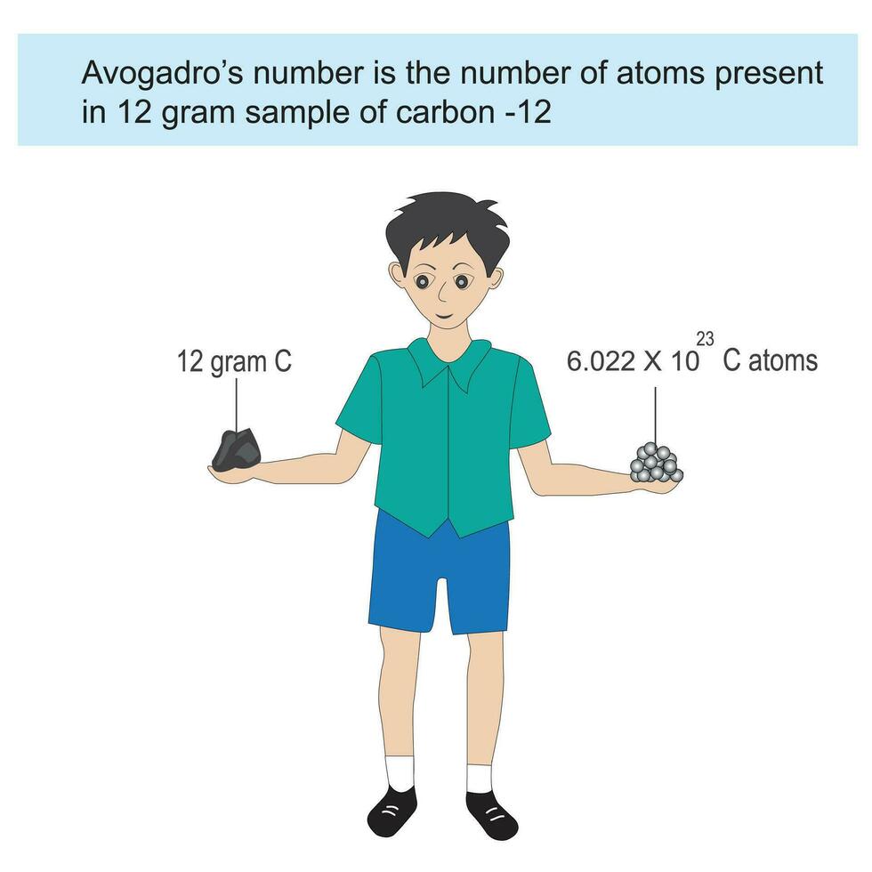 avogadro's number is the number of particles in one mole of any substance. Mole concept, chemistry concept avogadro's number. vector