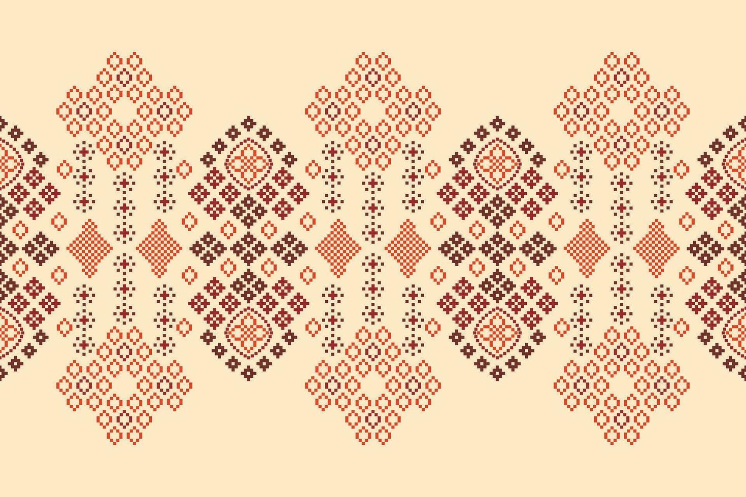 Ethnic geometric fabric pattern Cross Stitch.Ikat embroidery Ethnic oriental Pixel pattern brown cream background. Abstract,vector,illustration. Texture,clothing,frame,motifs,silk wallpaper. vector