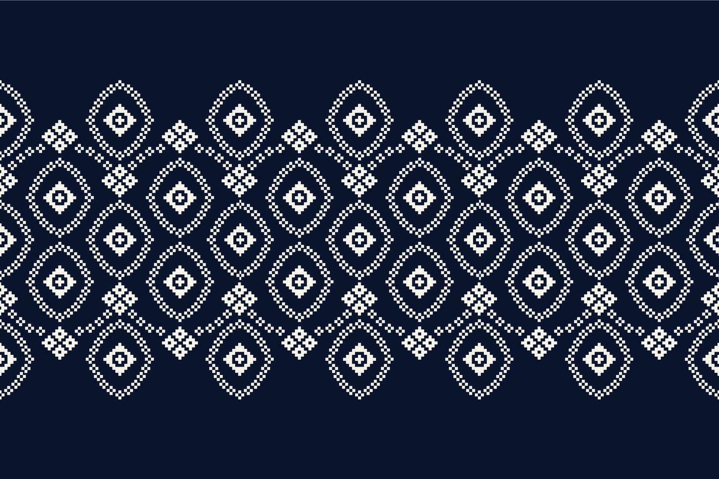 Ethnic geometric fabric pattern Cross Stitch.Ikat embroidery Ethnic oriental Pixel pattern blue background. Abstract,vector,illustration. Texture,clothing,frame,decoration,motifs,silk wallpaper. vector