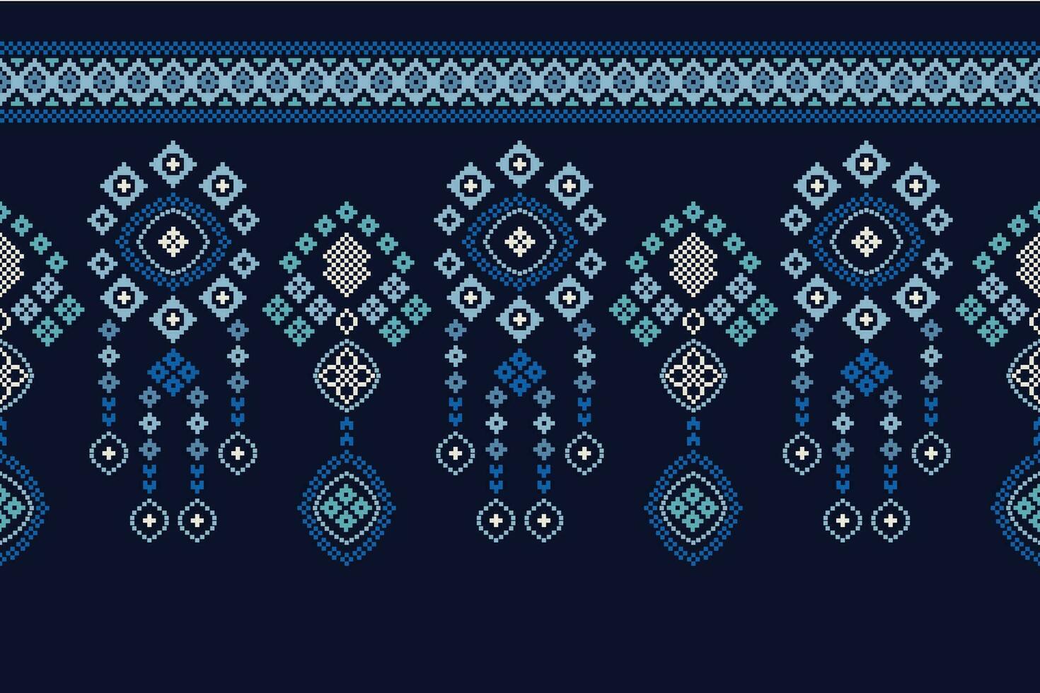 étnico geométrico tela modelo cruzar puntada.ikat bordado étnico oriental píxel modelo azul antecedentes. resumen, vector, ilustración. textura,ropa,marco,decoración,motivos,seda fondo de pantalla. vector