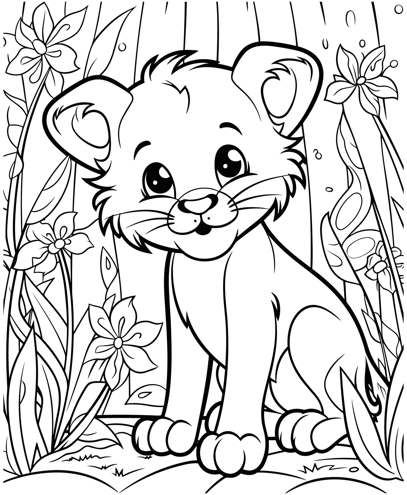 Lion Jungle coloring page for kids 27799023 Vector Art at Vecteezy