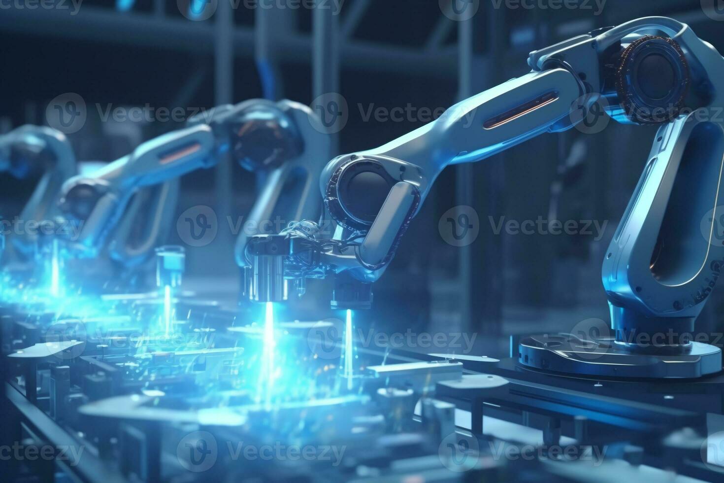 Robotic Arm production lines modern industrial technology. Automated production cell. ai generative photo
