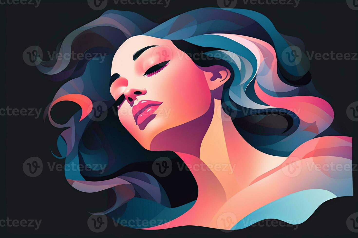 Vibrant Dreamy Female Profile Graphic Design Background generative AI photo