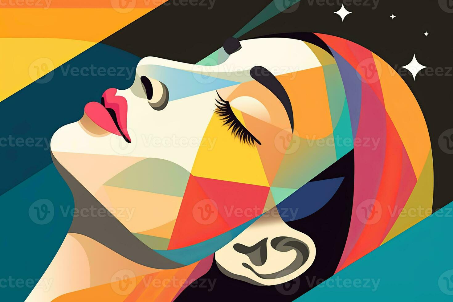 Vibrant Dreamy Female Profile Graphic Design Background generative AI photo