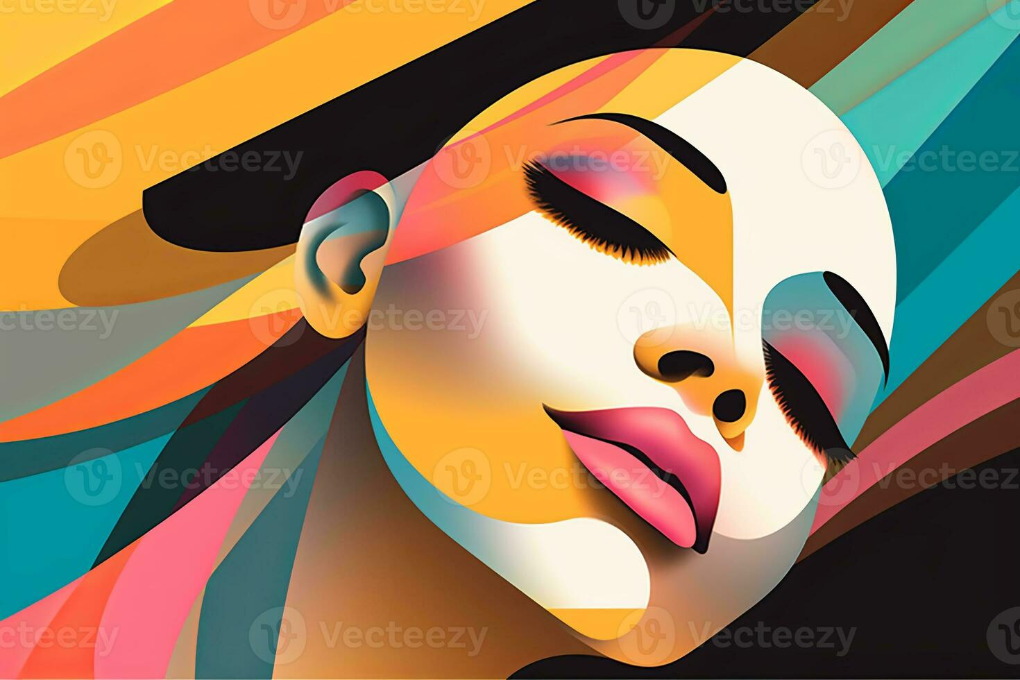 Vibrant Dreamy Female Profile Graphic Design Background generative AI photo