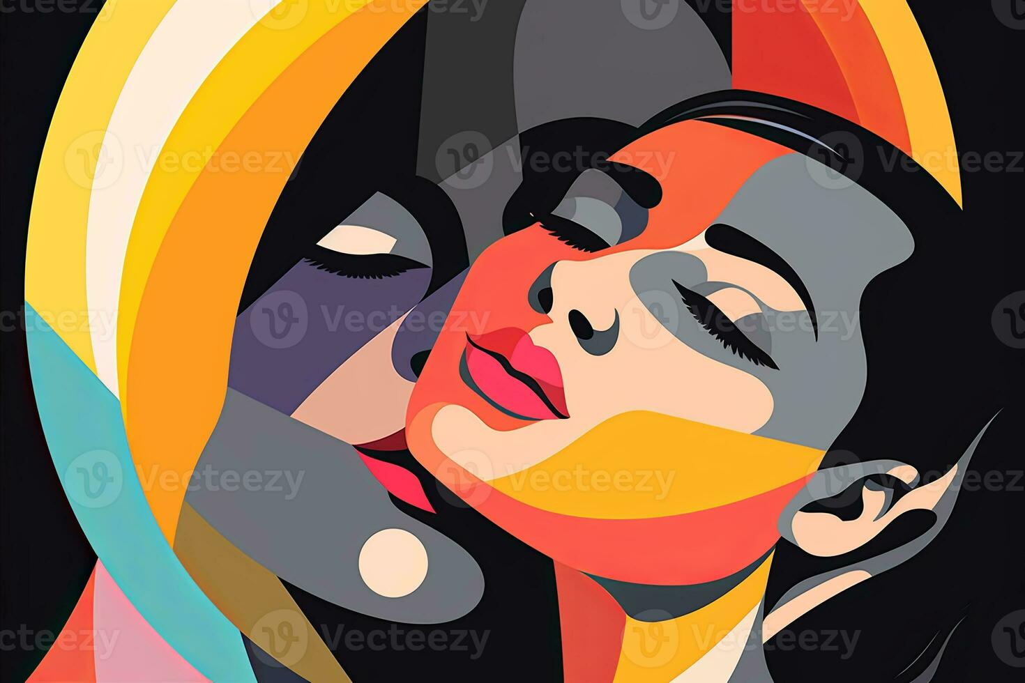 Vibrant Dreamy Female Profile Graphic Design Background generative AI photo